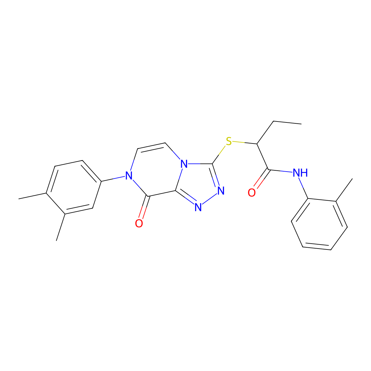 2-((7-(3,4-dimethylphenyl)-8-oxo-7,8-dihydro-[1,2,4]triazolo[4,3-a]pyrazin-3-yl)thio)-N-(o-tolyl)butanamide molecular structure, CAS 1243031-02-8