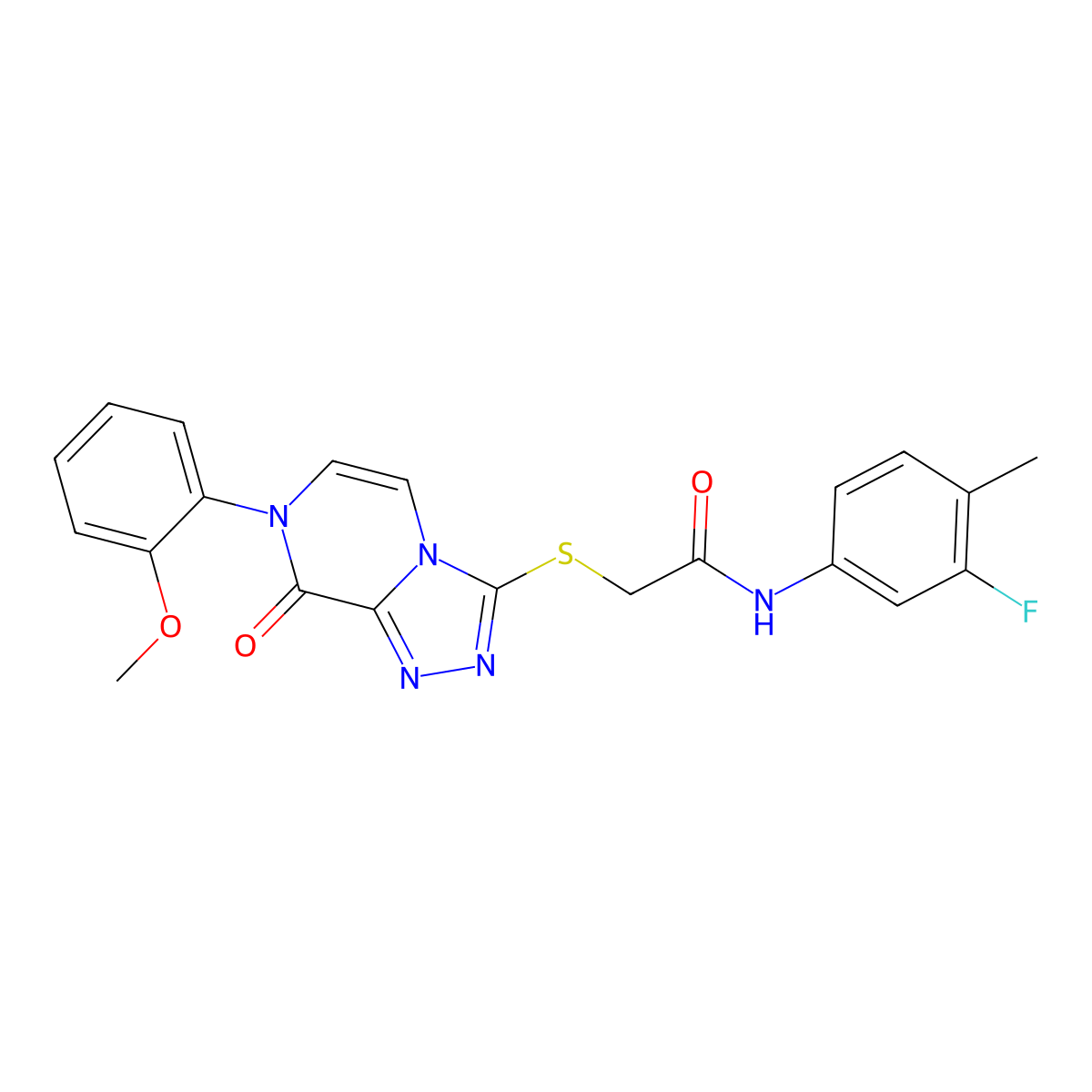 N-(3-fluoro-4-methylphenyl)-2-((7-(2-methoxyphenyl)-8-oxo-7,8-dihydro-[1,2,4]triazolo[4,3-a]pyrazin-3-yl)thio)acetamide molecular structure, CAS 1243032-26-9