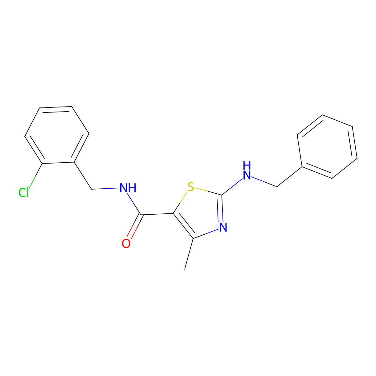 2-(benzylamino)-N-[(2-chlorophenyl)methyl]-4-methyl-1,3-thiazole-5-carboxamide molecular structure, CAS 1243035-16-6