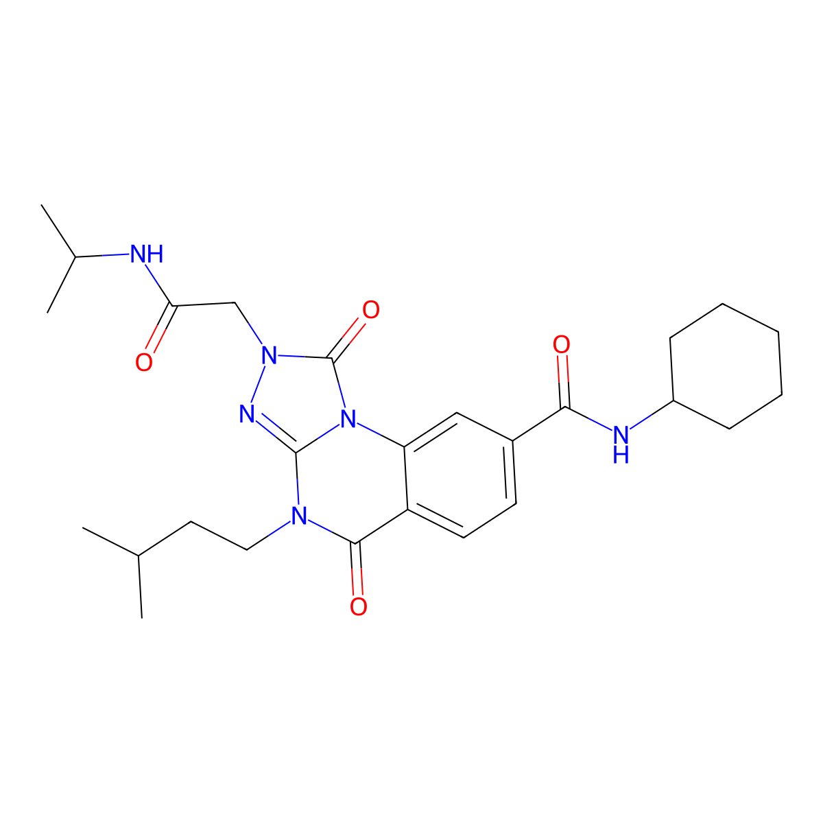 N-cyclohexyl-2-[2-(isopropylamino)-2-oxoethyl]-4-(3-methylbutyl)-1,5-dioxo-1,2,4,5-tetrahydro[1,2,4]triazolo[4,3-a]quinazoline-8-carboxamide molecular structure, CAS 1243037-18-4