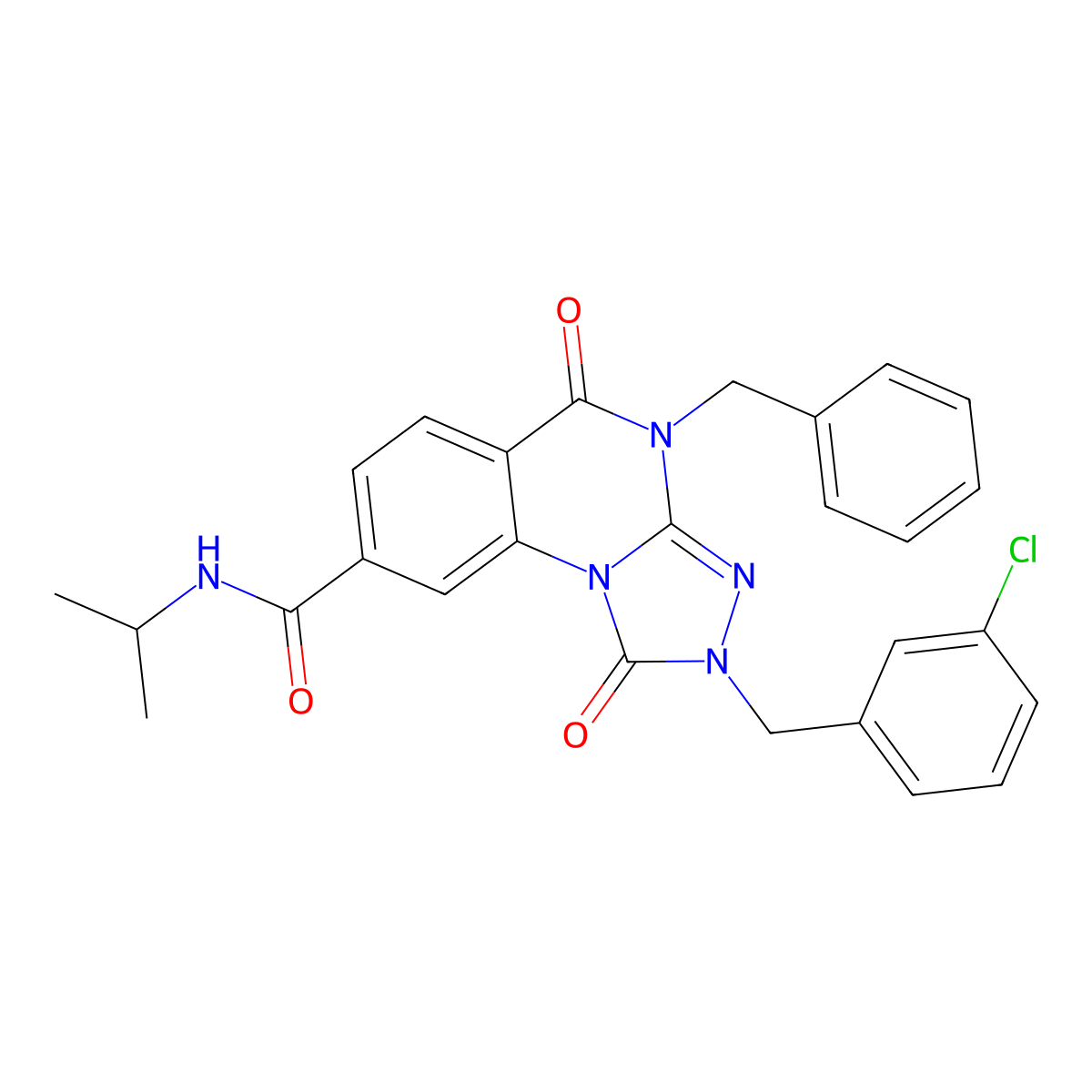 4-benzyl-2-(3-chlorobenzyl)-N-isopropyl-1,5-dioxo-1,2,4,5-tetrahydro-[1,2,4]triazolo[4,3-a]quinazoline-8-carboxamide molecular structure, CAS 1243037-22-0