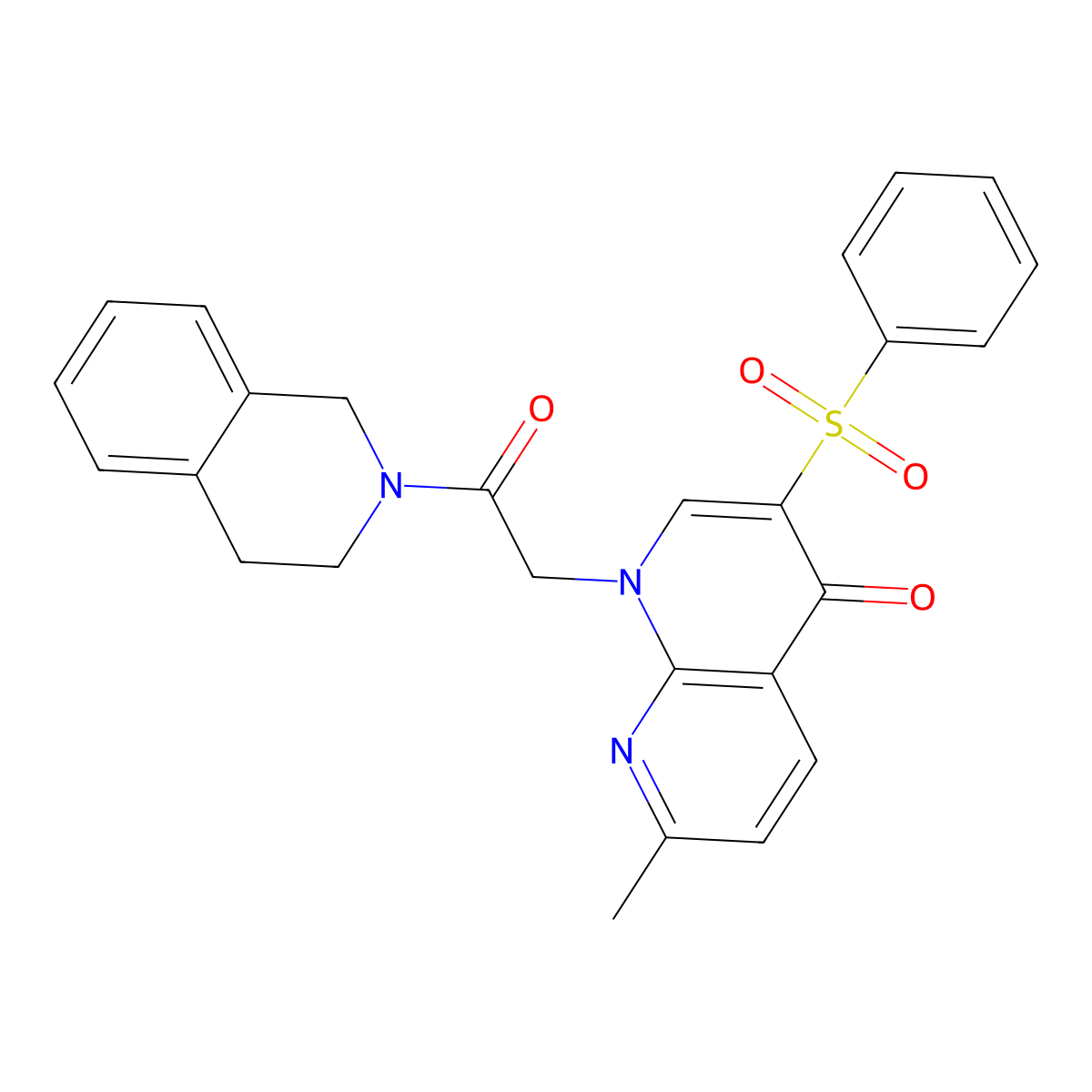 1-(2-(3,4-dihydroisoquinolin-2(1H)-yl)-2-oxoethyl)-7-methyl-3-(phenylsulfonyl)-1,8-naphthyridin-4(1H)-one molecular structure, CAS 1243041-15-7
