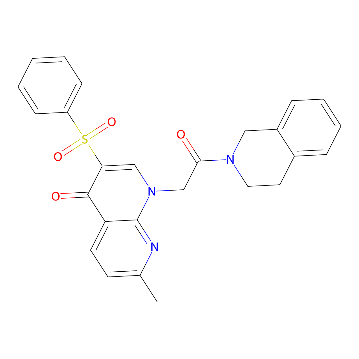1-(2-(3,4-dihydroisoquinolin-2(1H)-yl)-2-oxoethyl)-7-methyl-3-(phenylsulfonyl)-1,8-naphthyridin-4(1H)-one molecular structure, CAS 1243041-15-7