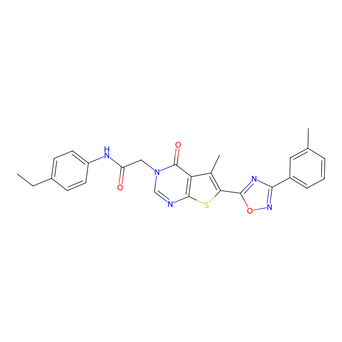 N-(4-ethylphenyl)-2-(5-methyl-4-oxo-6-(3-(m-tolyl)-1,2,4-oxadiazol-5-yl)thieno[2,3-d]pyrimidin-3(4H)-yl)acetamide molecular structure, CAS 1243043-50-6