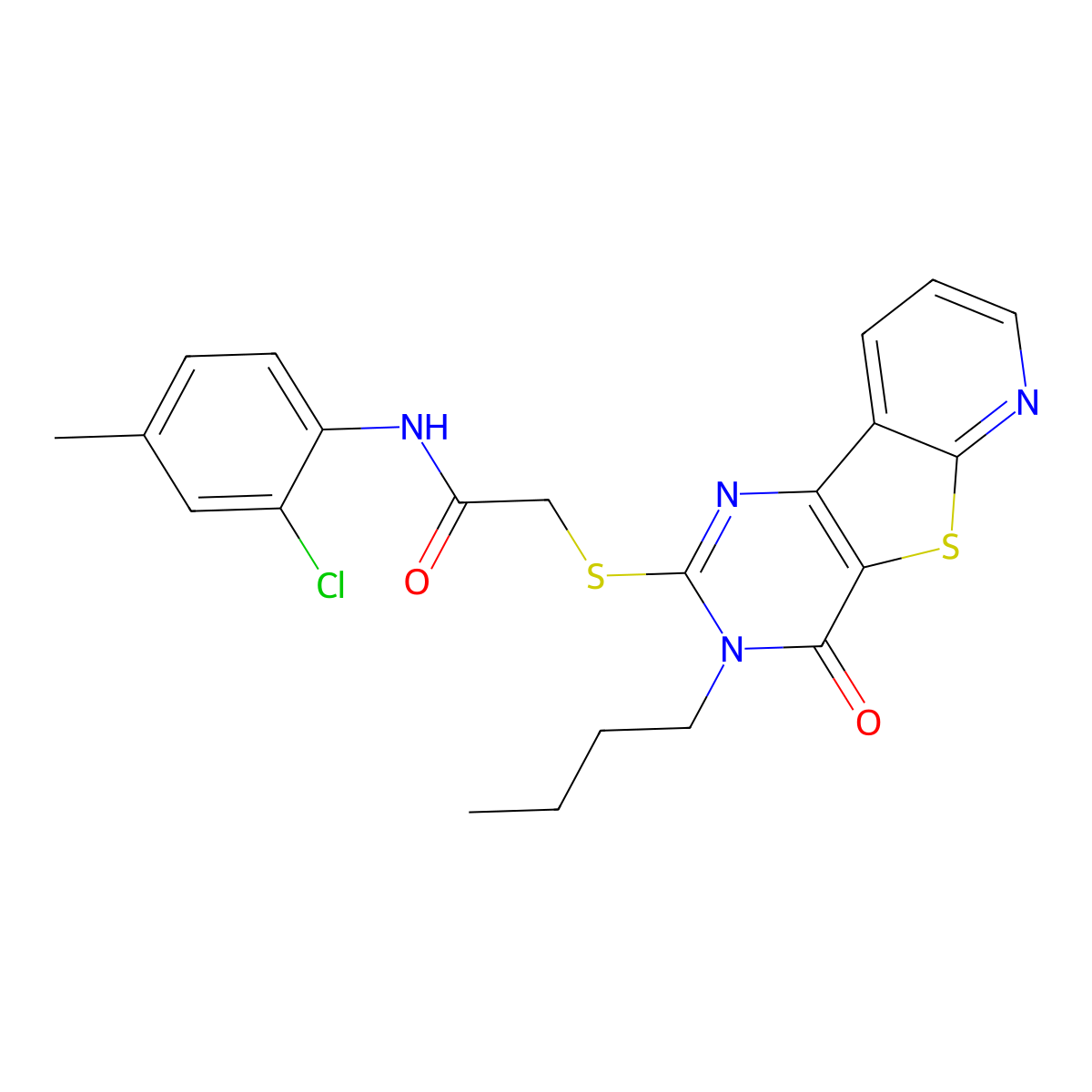 2-({5-butyl-6-oxo-8-thia-3,5,10-triazatricyclo[7.4.0.0^{2,7}]trideca-1(9),2(7),3,10,12-pentaen-4-yl}sulfanyl)-N-(2-chloro-4-methylphenyl)acetamide molecular structure, CAS 1243043-58-4