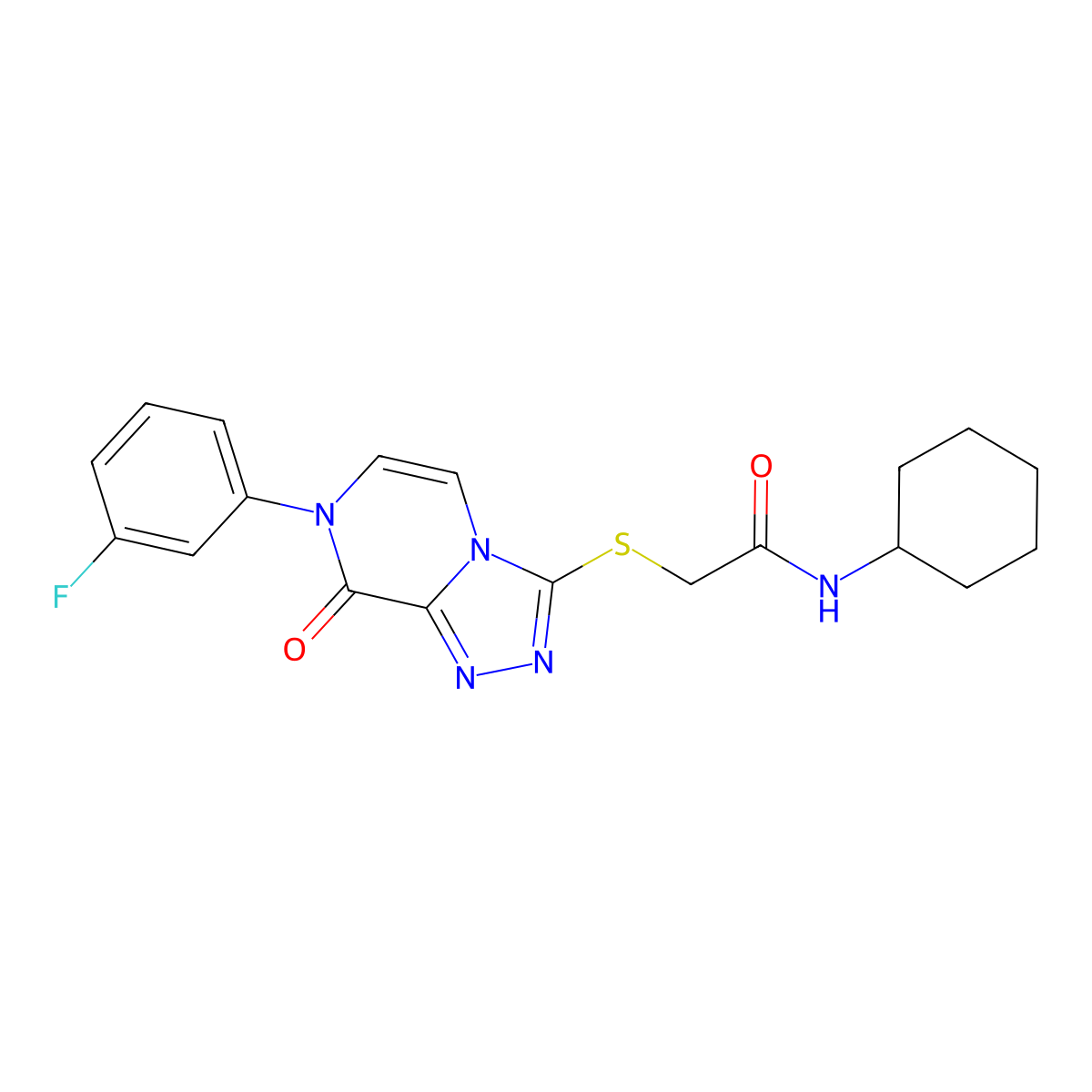 N-cyclohexyl-2-{[7-(3-fluorophenyl)-8-oxo-7H,8H-[1,2,4]triazolo[4,3-a]pyrazin-3-yl]sulfanyl}acetamide molecular structure, CAS 1243043-83-5