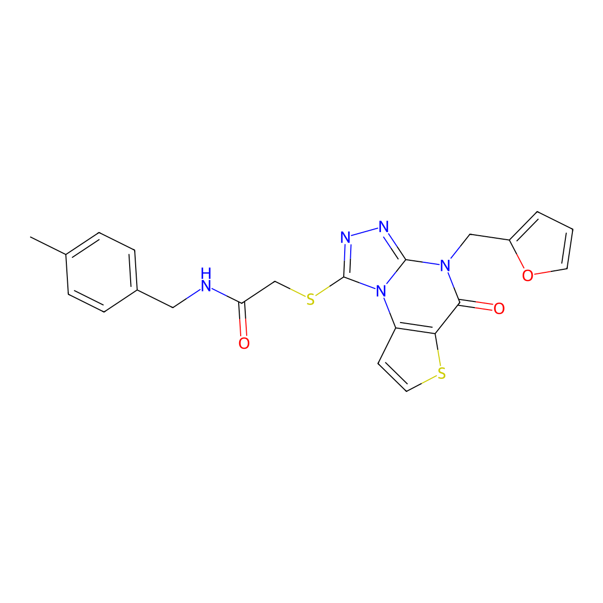 2-({8-[(furan-2-yl)methyl]-7-oxo-5-thia-1,8,10,11-tetraazatricyclo[7.3.0.0^{2,6}]dodeca-2(6),3,9,11-tetraen-12-yl}sulfanyl)-N-[(4-methylphenyl)methyl]acetamide molecular structure, CAS 1243044-40-7