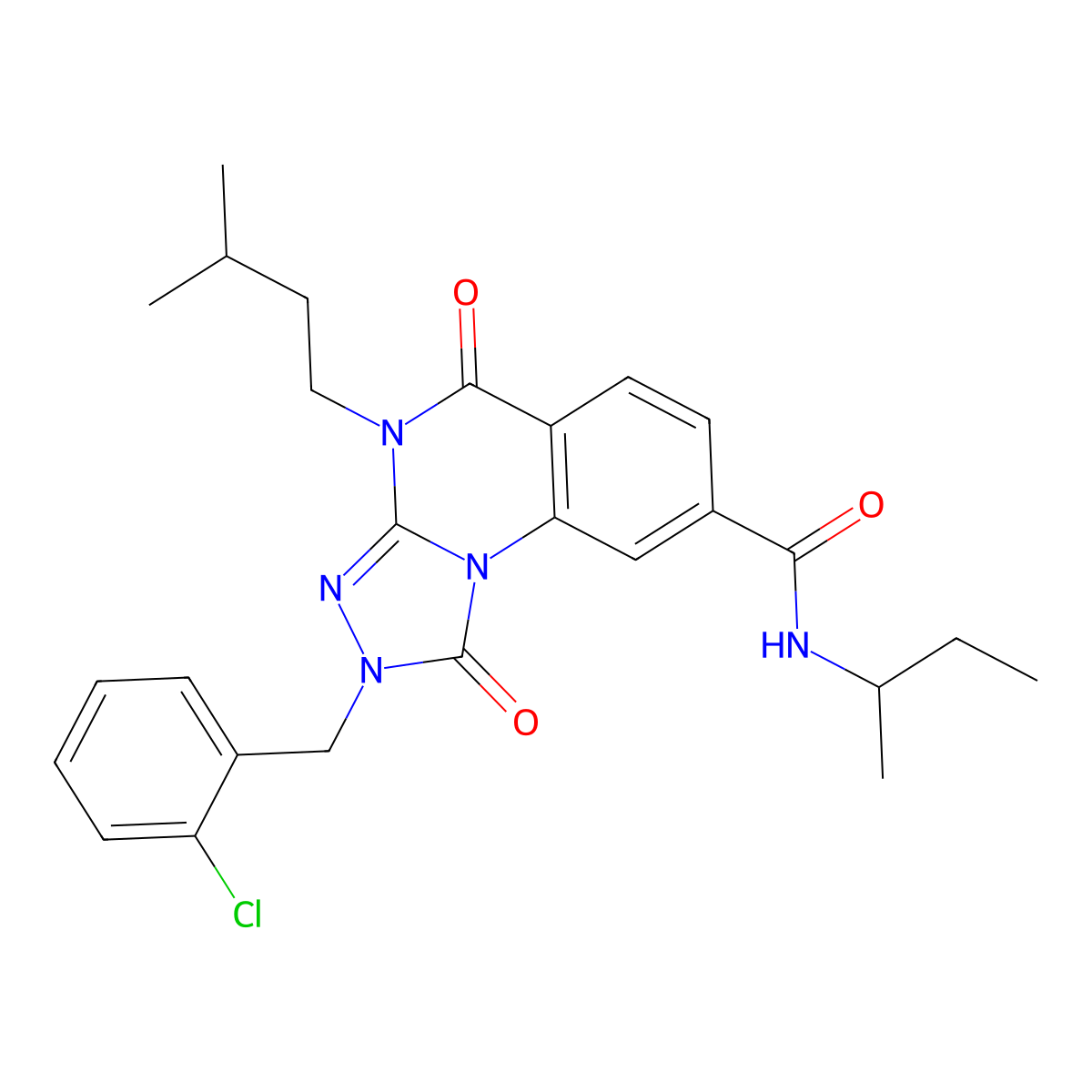 N-(sec-butyl)-2-(2-chlorobenzyl)-4-(3-methylbutyl)-1,5-dioxo-1,2,4,5-tetrahydro[1,2,4]triazolo[4,3-a]quinazoline-8-carboxamide molecular structure, CAS 1243044-41-8