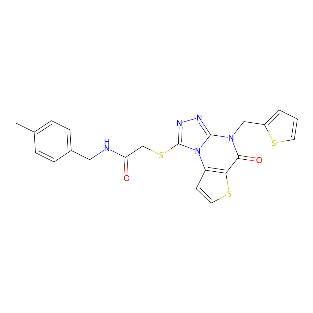 N-(4-methylbenzyl)-2-((5-oxo-4-(thiophen-2-ylmethyl)-4,5-dihydrothieno[2,3-e][1,2,4]triazolo[4,3-a]pyrimidin-1-yl)thio)acetamide molecular structure, CAS 1243047-08-6
