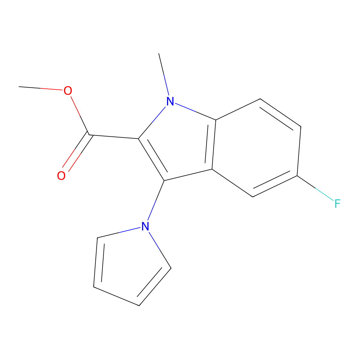 Methyl 5-fluoro-1-methyl-3-(1H-pyrrol-1-yl)-1H-indole-2-carboxylate molecular structure, CAS 1243047-46-2