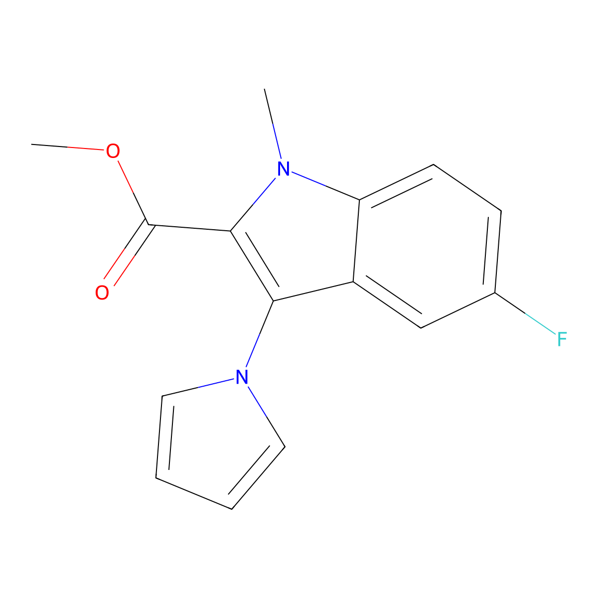 Methyl 5-fluoro-1-methyl-3-(1H-pyrrol-1-yl)-1H-indole-2-carboxylate molecular structure, CAS 1243047-46-2