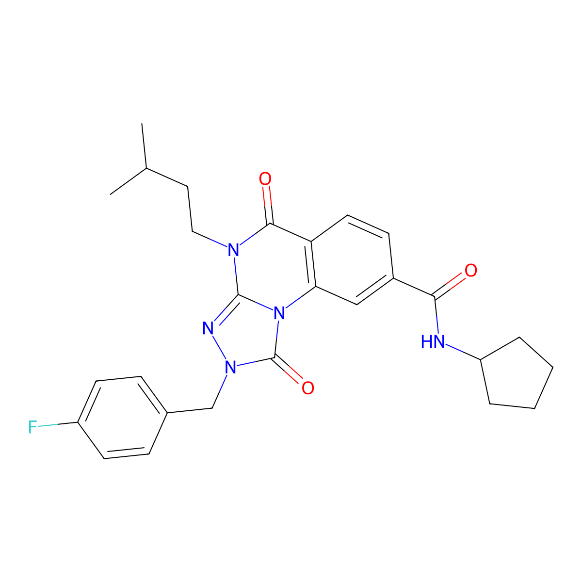 N-cyclopentyl-2-(4-fluorobenzyl)-4-(3-methylbutyl)-1,5-dioxo-1,2,4,5-tetrahydro[1,2,4]triazolo[4,3-a]quinazoline-8-carboxamide molecular structure, CAS 1243049-07-1