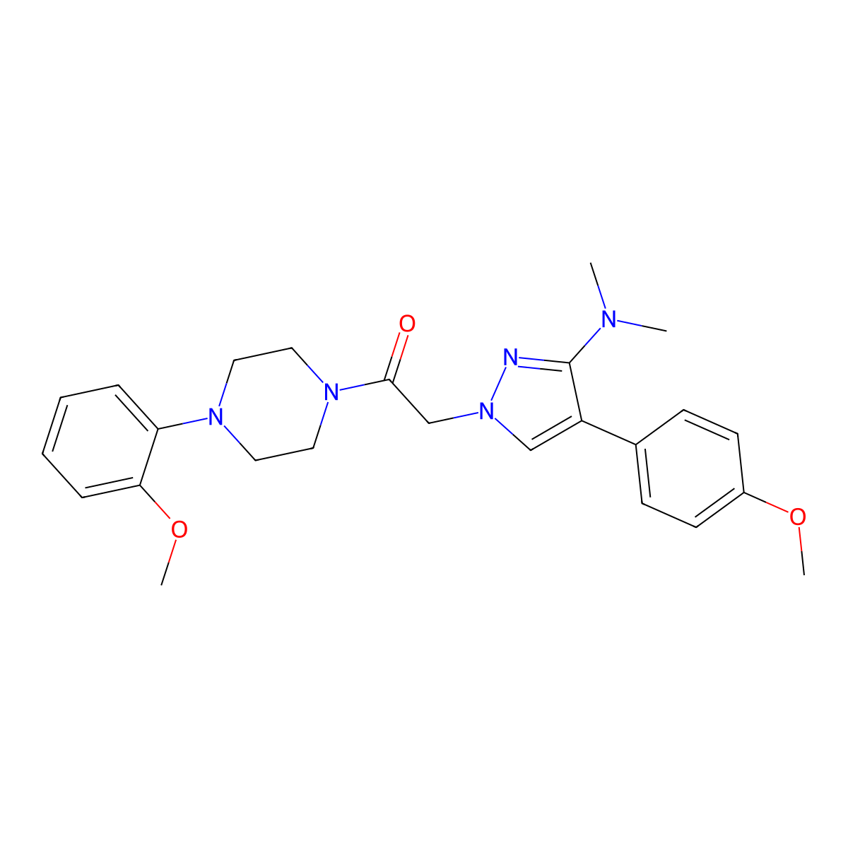 2-(3-(dimethylamino)-4-(4-methoxyphenyl)-1H-pyrazol-1-yl)-1-(4-(2-methoxyphenyl)piperazin-1-yl)ethanone molecular structure, CAS 1243049-19-5
