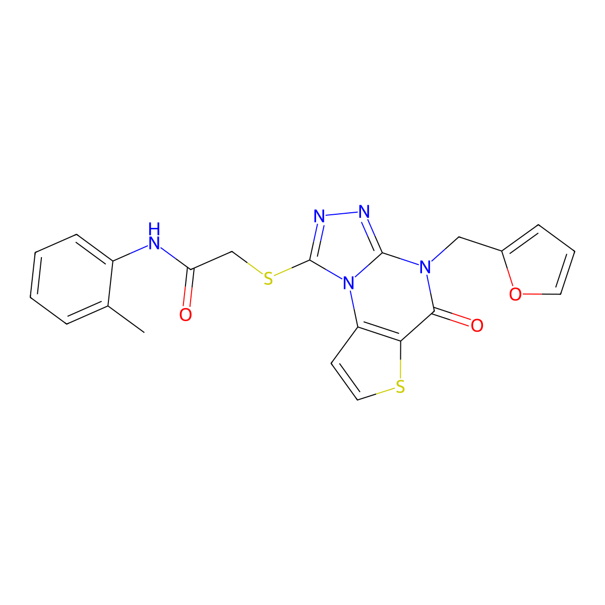 2-({8-[(furan-2-yl)methyl]-7-oxo-5-thia-1,8,10,11-tetraazatricyclo[7.3.0.0^{2,6}]dodeca-2(6),3,9,11-tetraen-12-yl}sulfanyl)-N-(2-methylphenyl)acetamide molecular structure, CAS 1243049-53-7