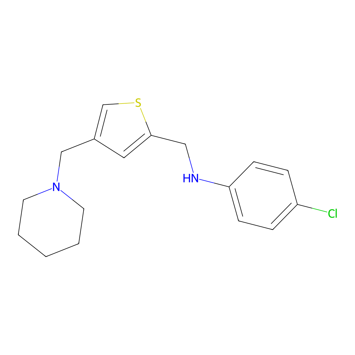(4-Chlorophenyl){[4-(piperidin-1-ylmethyl)-2-thienyl]methyl}amine molecular structure, CAS 1243052-94-9