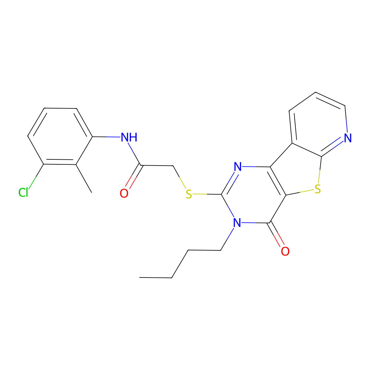2-({5-butyl-6-oxo-8-thia-3,5,10-triazatricyclo[7.4.0.0^{2,7}]trideca-1(9),2(7),3,10,12-pentaen-4-yl}sulfanyl)-N-(3-chloro-2-methylphenyl)acetamide molecular structure, CAS 1243054-56-9