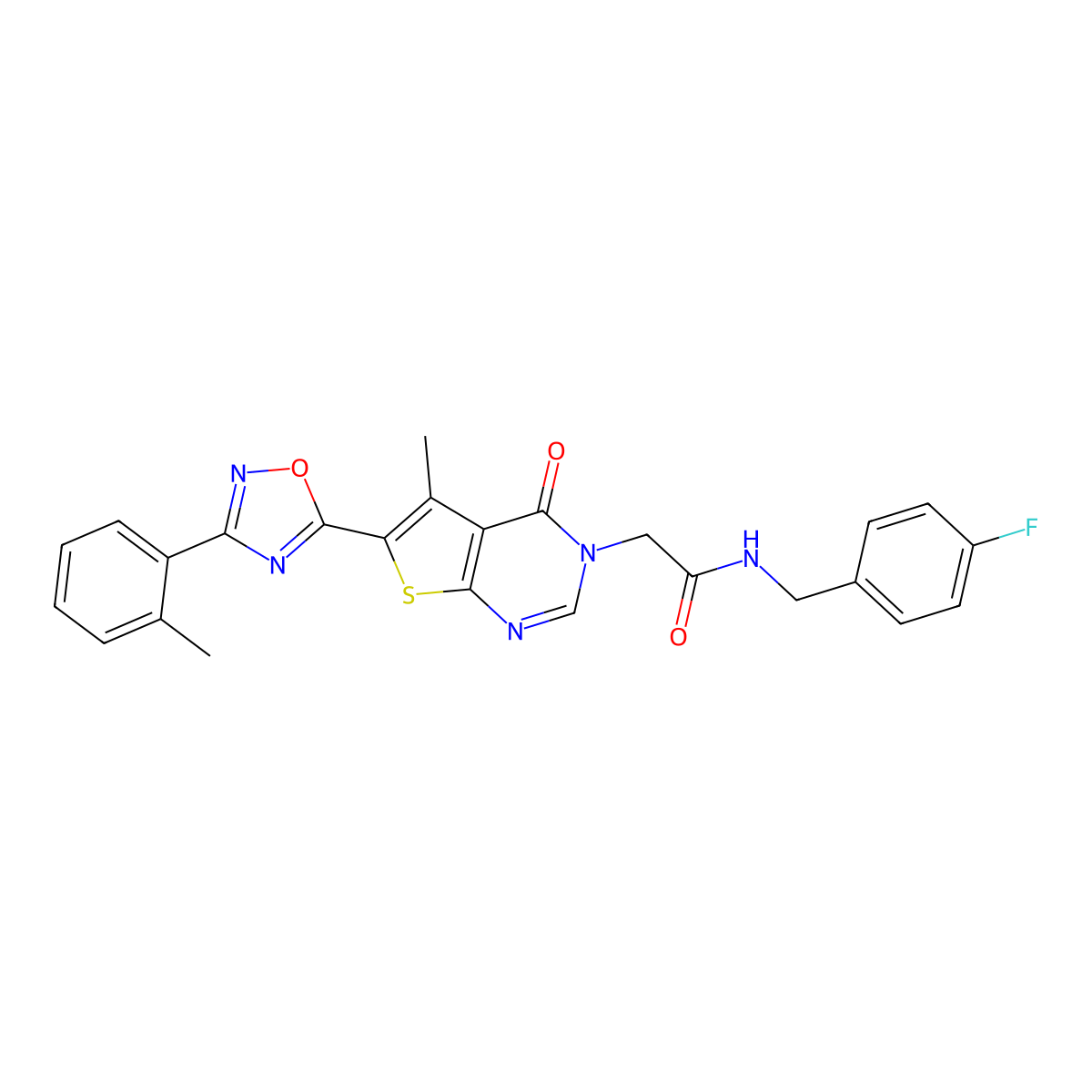 N-(4-fluorobenzyl)-2-(5-methyl-4-oxo-6-(3-(o-tolyl)-1,2,4-oxadiazol-5-yl)thieno[2,3-d]pyrimidin-3(4H)-yl)acetamide molecular structure, CAS 1243055-31-3