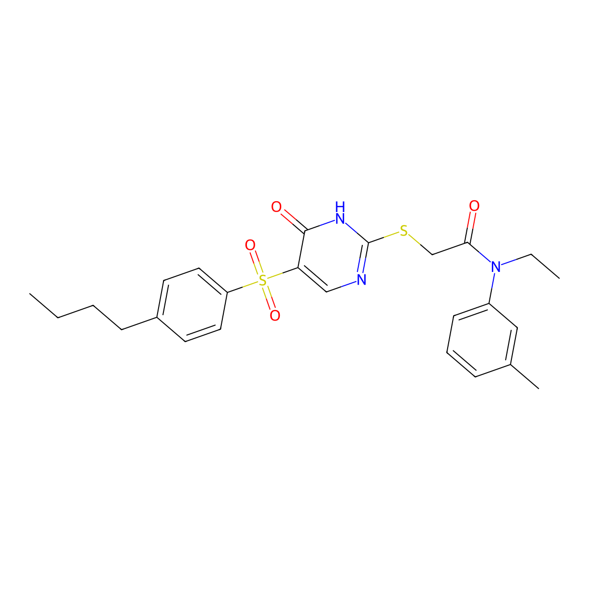 2-{[5-(4-Butylbenzenesulfonyl)-6-oxo-1,6-dihydropyrimidin-2-YL]sulfanyl}-N-ethyl-N-(3-methylphenyl)acetamide molecular structure, CAS 1243055-52-8