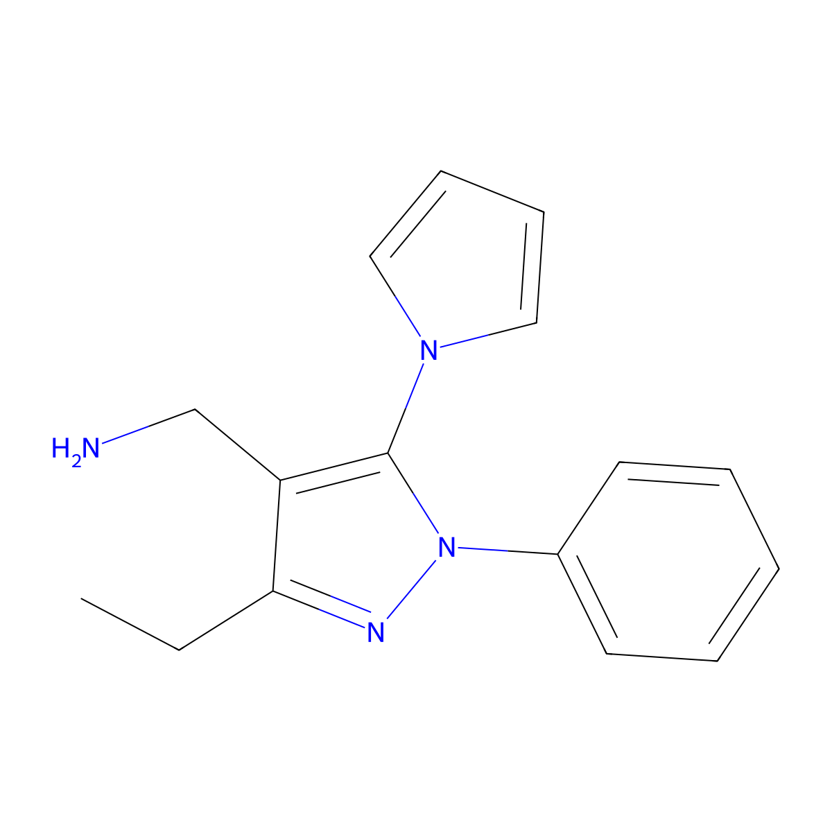 {[3-Ethyl-1-phenyl-5-(1H-pyrrol-1-yl)-1H-pyrazol-4-yl]methyl}amine molecular structure, CAS 1243057-55-7