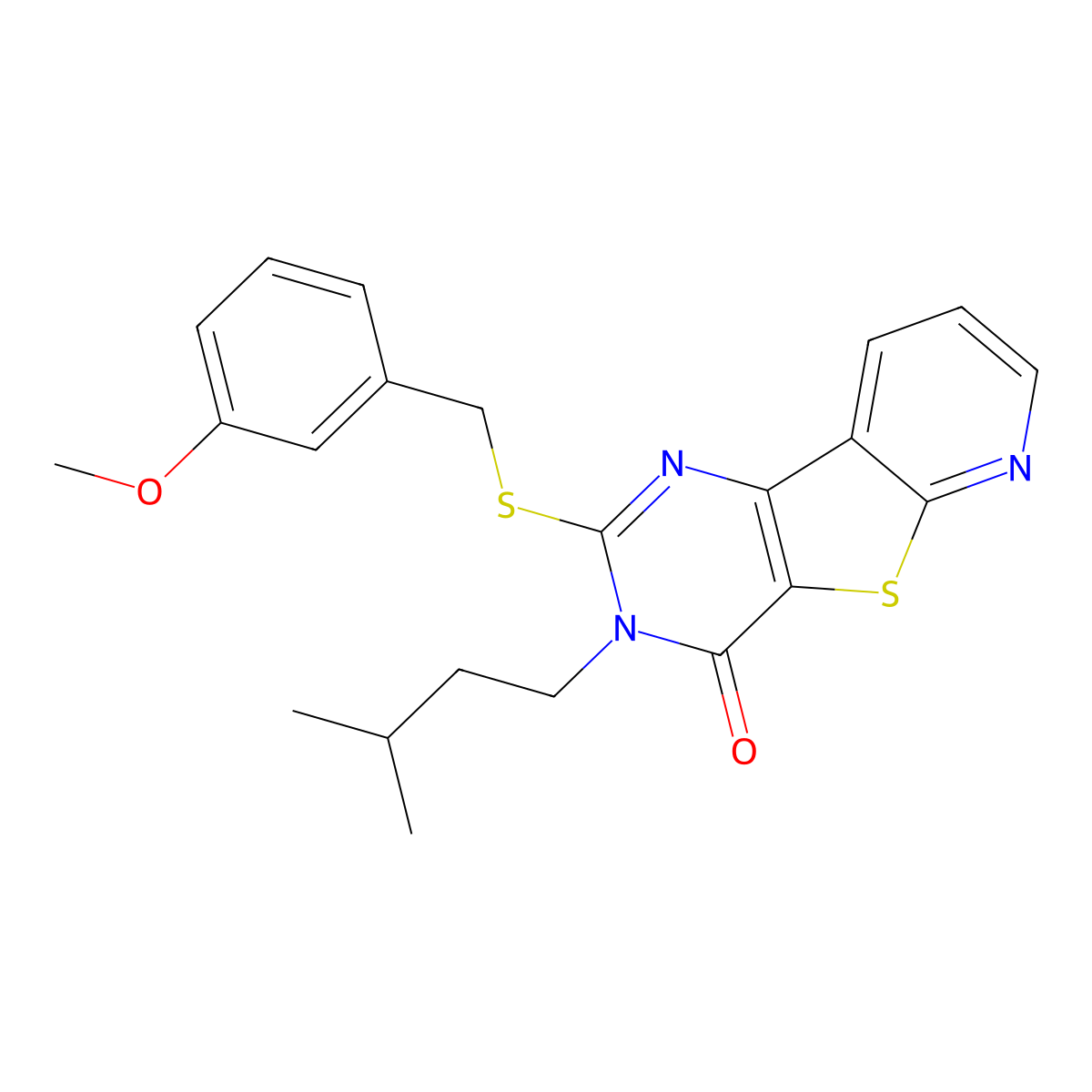4-{[(3-Methoxyphenyl)methyl]sulfanyl}-5-(3-methylbutyl)-8-thia-3,5,10-triazatricyclo[7.4.0.0^{2,7}]trideca-1(9),2(7),3,10,12-pentaen-6-one molecular structure, CAS 1243057-74-0