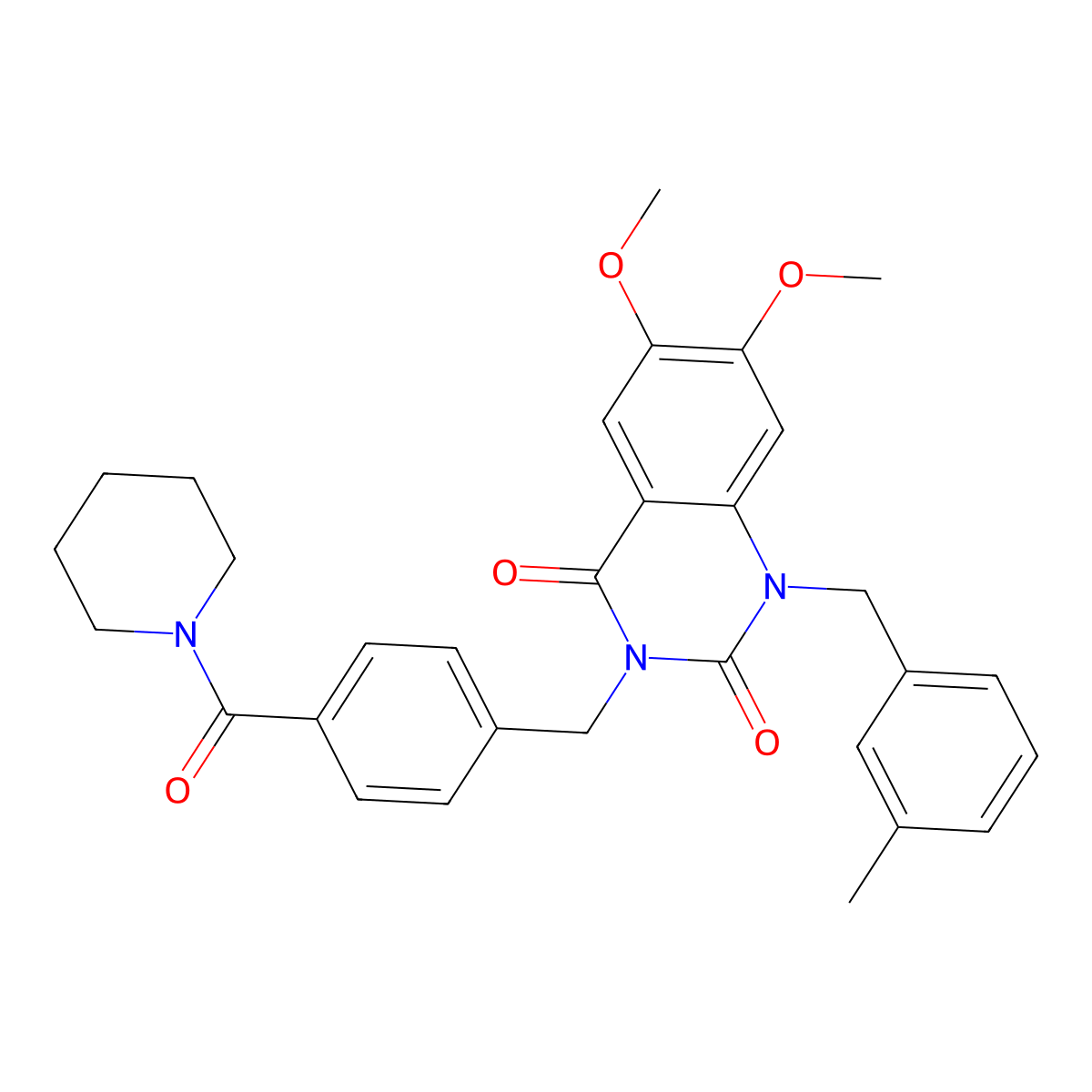 6,7-dimethoxy-1-(3-methylbenzyl)-3-(4-(piperidine-1-carbonyl)benzyl)quinazoline-2,4(1H,3H)-dione molecular structure, CAS 1243059-02-0