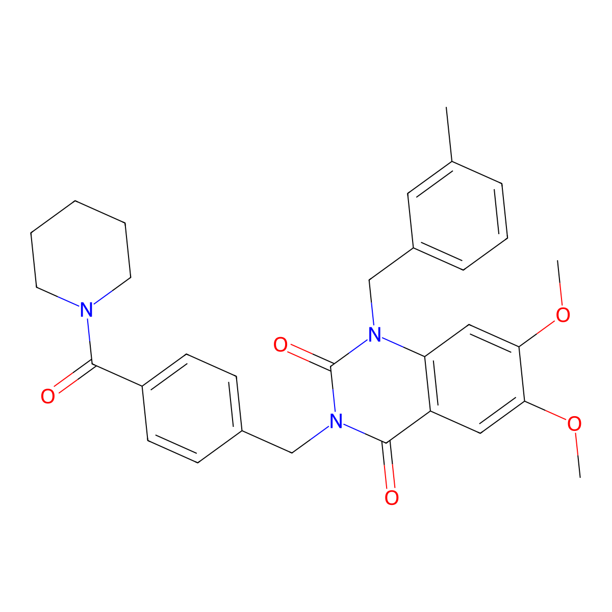 6,7-dimethoxy-1-(3-methylbenzyl)-3-(4-(piperidine-1-carbonyl)benzyl)quinazoline-2,4(1H,3H)-dione molecular structure, CAS 1243059-02-0
