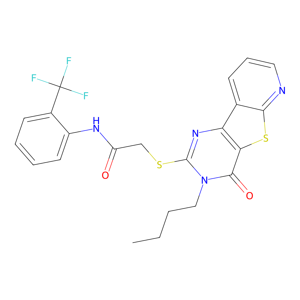 2-((3-butyl-4-oxo-3,4-dihydropyrido[3',2':4,5]thieno[3,2-d]pyrimidin-2-yl)thio)-N-(2-(trifluoromethyl)phenyl)acetamide molecular structure, CAS 1243059-94-0