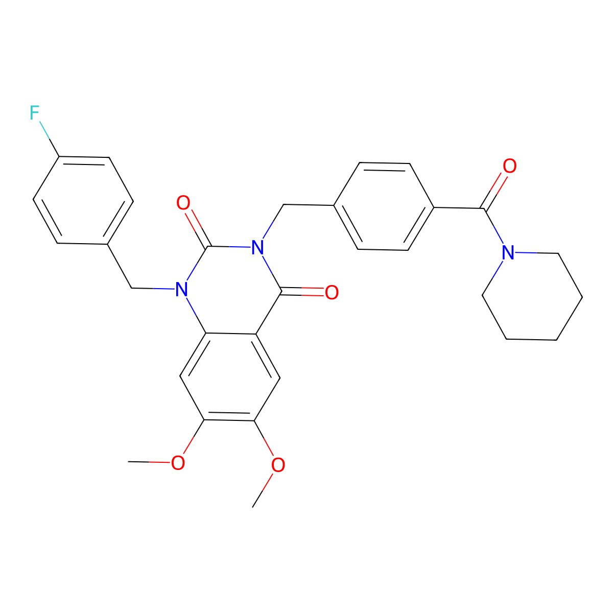 1-(4-fluorobenzyl)-6,7-dimethoxy-3-(4-(piperidine-1-carbonyl)benzyl)quinazoline-2,4(1H,3H)-dione molecular structure, CAS 1243060-53-8