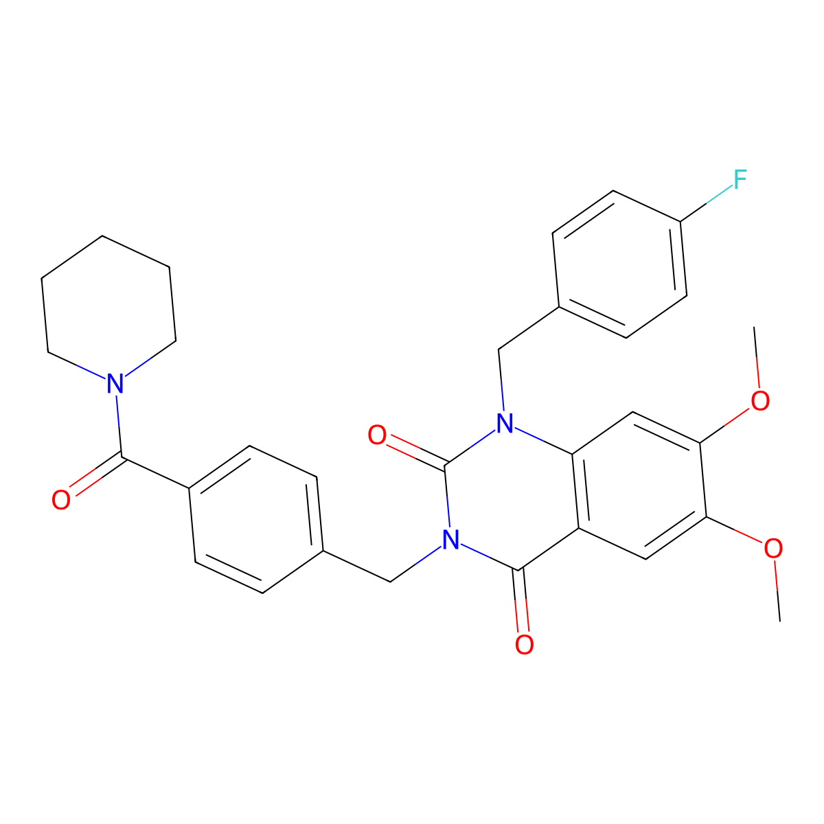1-(4-fluorobenzyl)-6,7-dimethoxy-3-(4-(piperidine-1-carbonyl)benzyl)quinazoline-2,4(1H,3H)-dione molecular structure, CAS 1243060-53-8