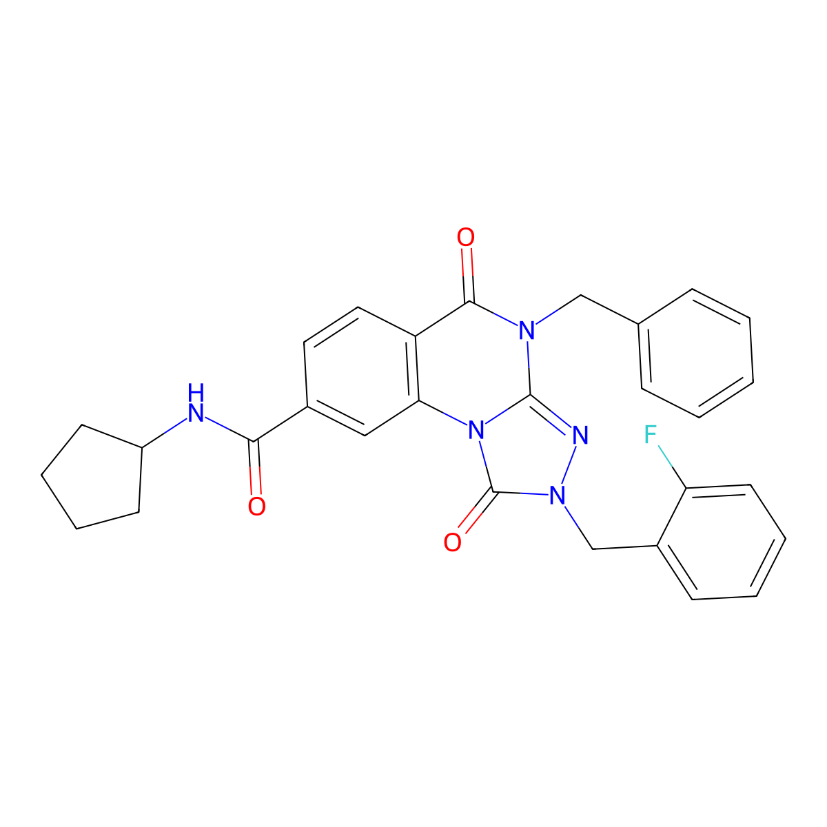 4-benzyl-N-cyclopentyl-2-(2-fluorobenzyl)-1,5-dioxo-1,2,4,5-tetrahydro[1,2,4]triazolo[4,3-a]quinazoline-8-carboxamide molecular structure, CAS 1243061-57-5