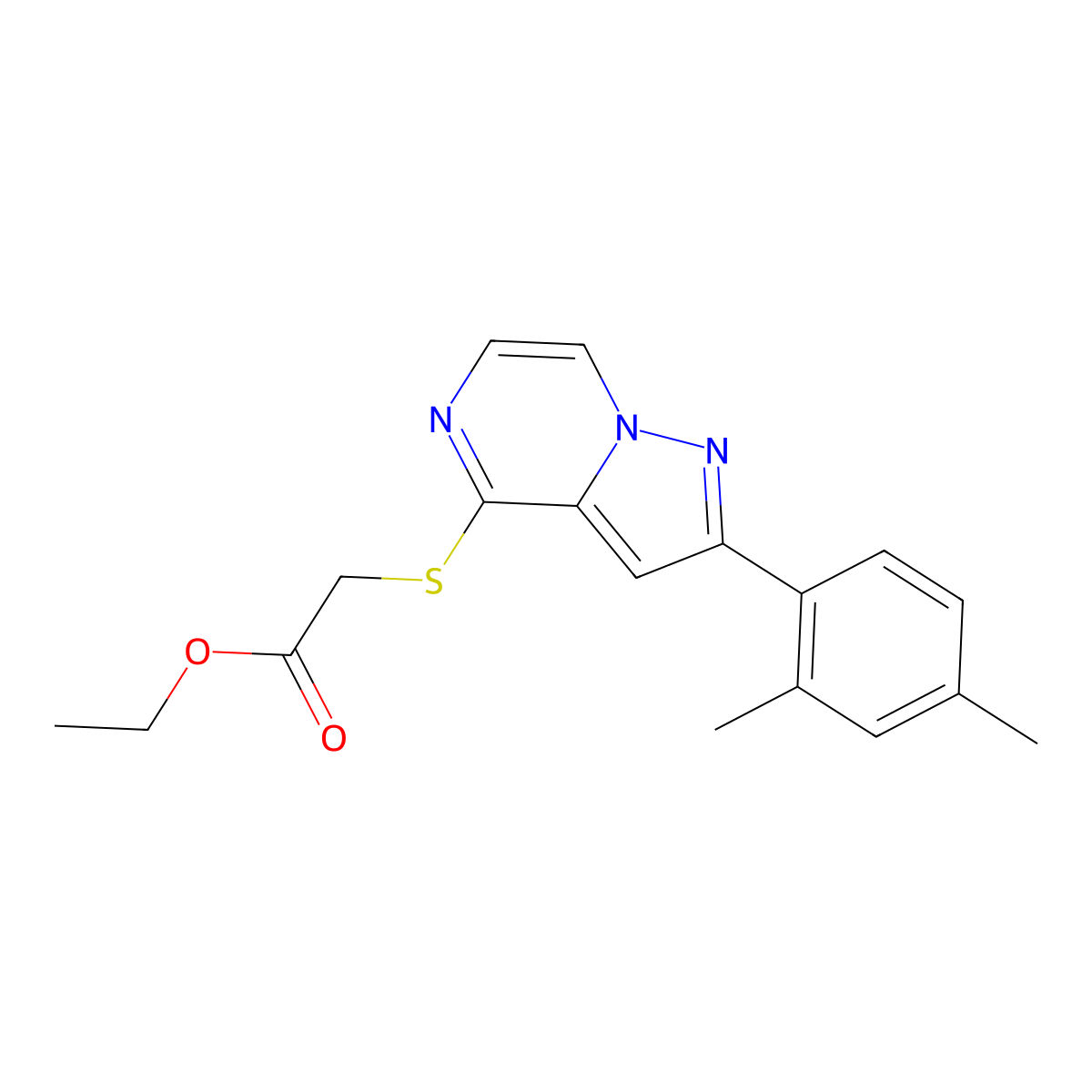 Ethyl {[2-(2,4-dimethylphenyl)pyrazolo[1,5-a]pyrazin-4-yl]thio}acetate molecular structure, CAS 1243062-99-8