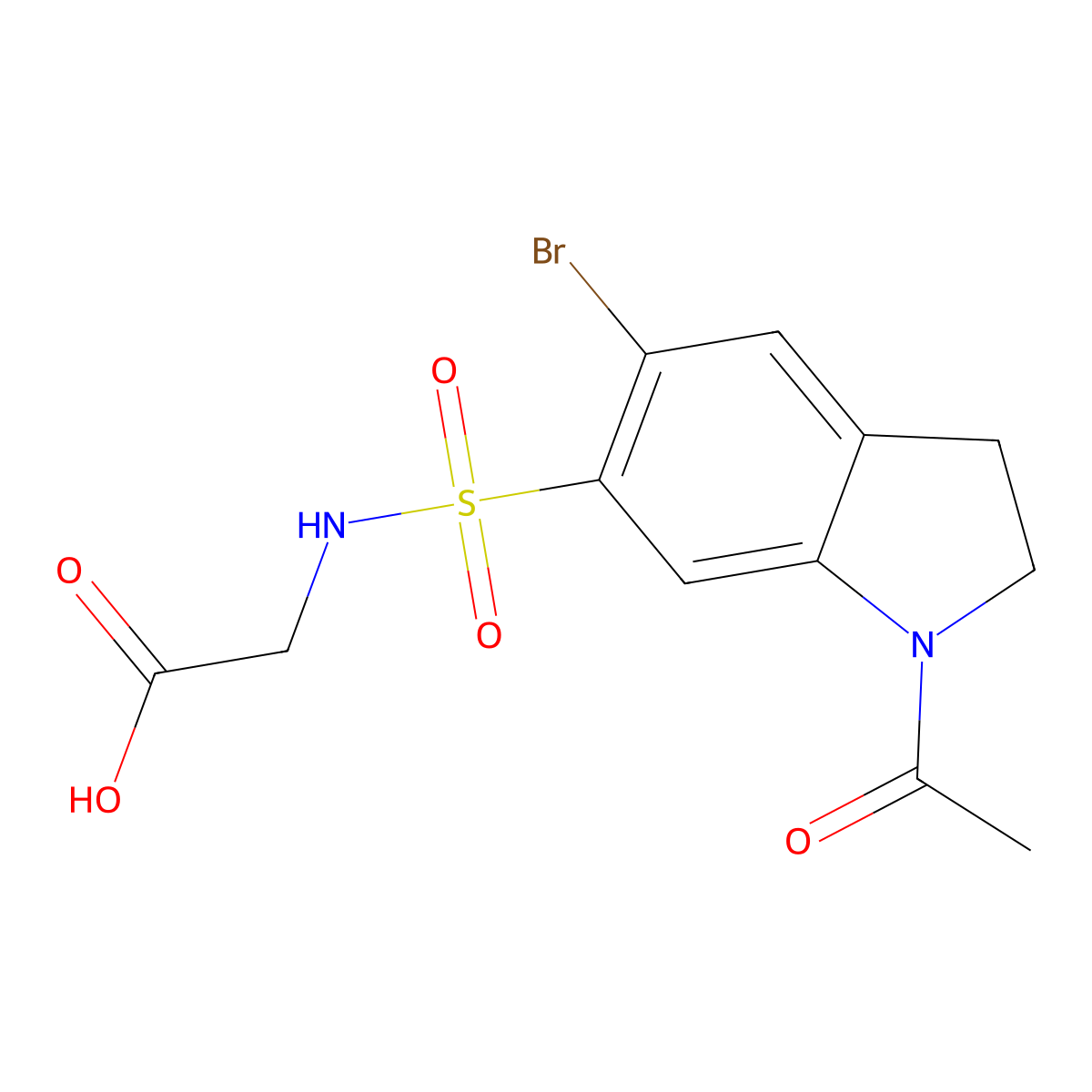 N-[(1-Acetyl-5-bromo-2,3-dihydro-1H-indol-6-yl)sulfonyl]glycine molecular structure, CAS 1243063-44-6