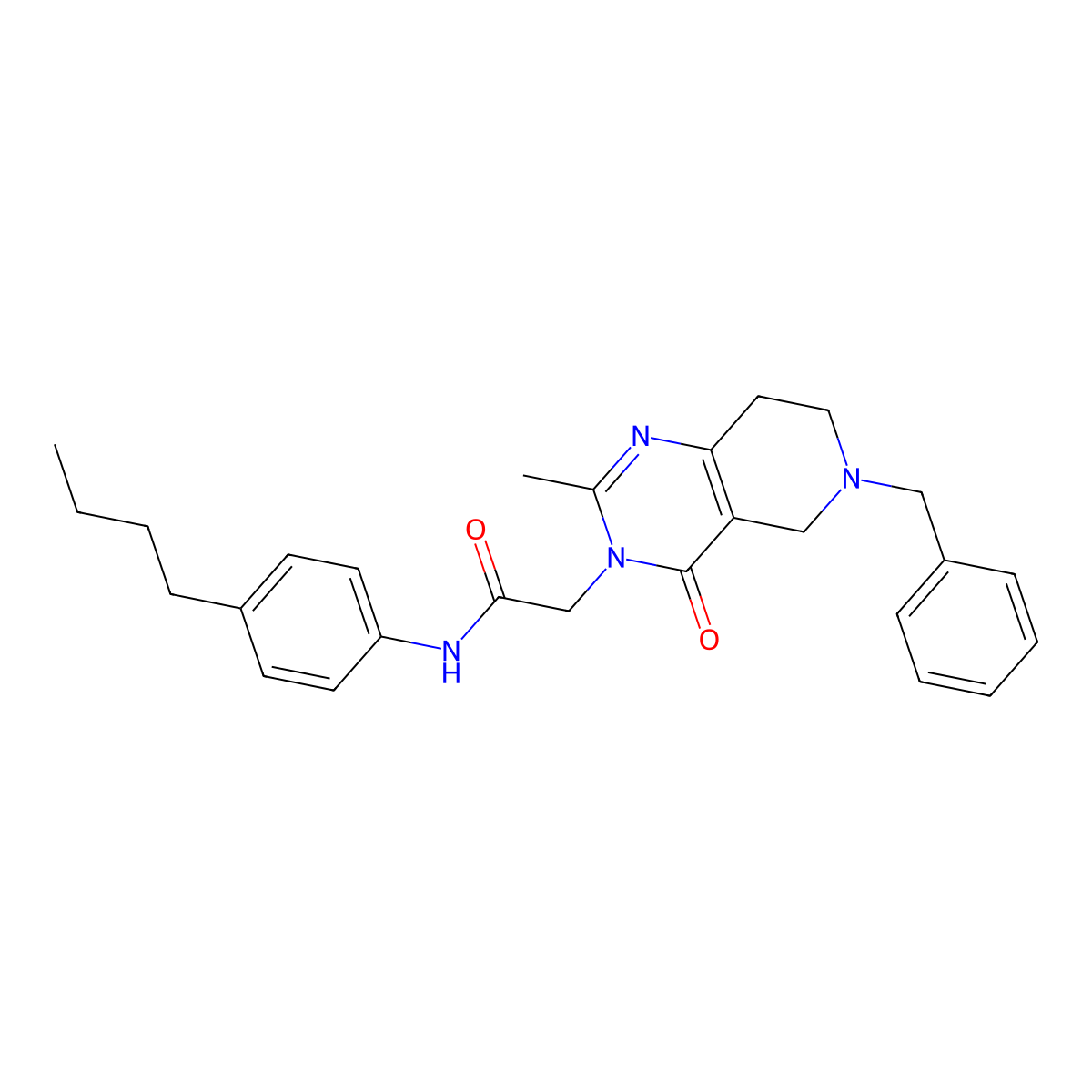 2-{6-benzyl-2-methyl-4-oxo-3H,4H,5H,6H,7H,8H-pyrido[4,3-d]pyrimidin-3-yl}-N-(4-butylphenyl)acetamide molecular structure, CAS 1243064-28-9