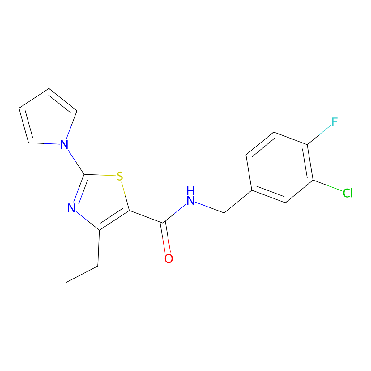 N-(3-chloro-4-fluorobenzyl)-4-ethyl-2-(1H-pyrrol-1-yl)thiazole-5-carboxamide molecular structure, CAS 1243072-49-2