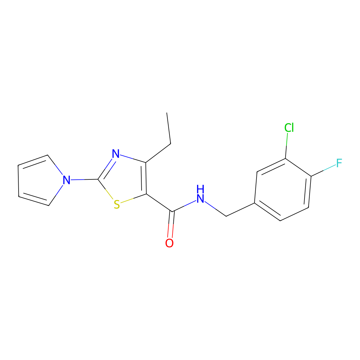 N-(3-chloro-4-fluorobenzyl)-4-ethyl-2-(1H-pyrrol-1-yl)thiazole-5-carboxamide molecular structure, CAS 1243072-49-2