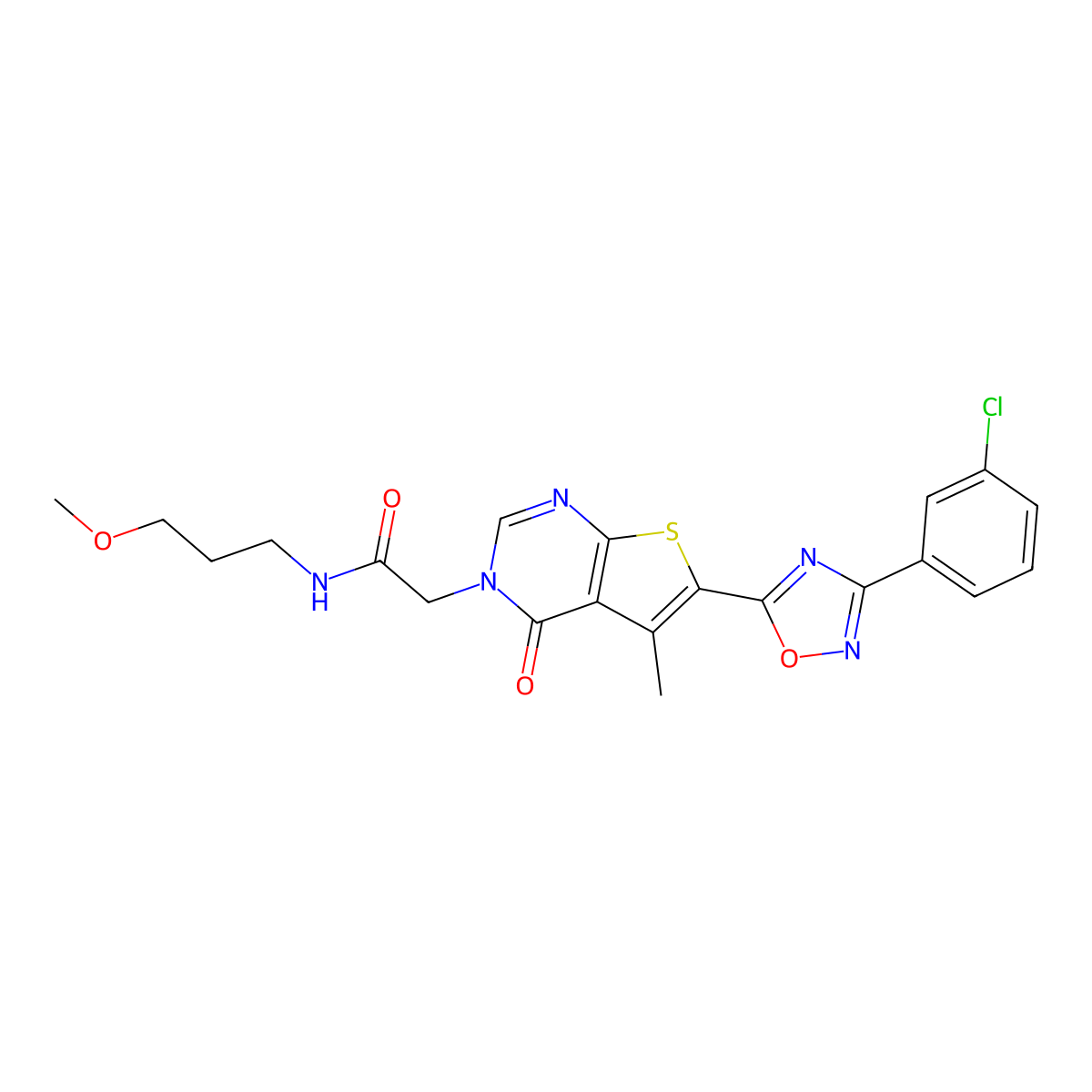 2-(6-(3-(3-chlorophenyl)-1,2,4-oxadiazol-5-yl)-5-methyl-4-oxothieno[2,3-d]pyrimidin-3(4H)-yl)-N-(3-methoxypropyl)acetamide molecular structure, CAS 1243073-21-3