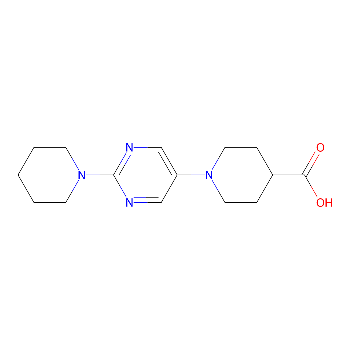 1-(2-Piperidin-1-ylpyrimidin-5-yl)piperidine-4-carboxylic acid molecular structure, CAS 1243075-81-1