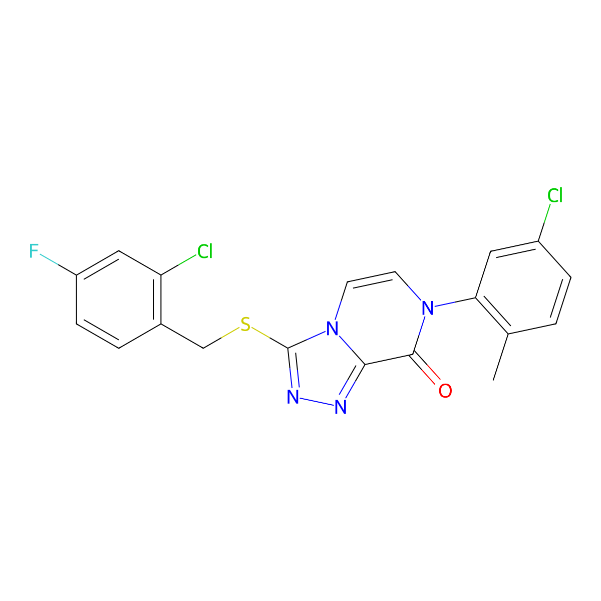 3-[(2-chloro-4-fluorobenzyl)thio]-7-(5-chloro-2-methylphenyl)[1,2,4]triazolo[4,3-a]pyrazin-8(7H)-one molecular structure, CAS 1243076-16-5