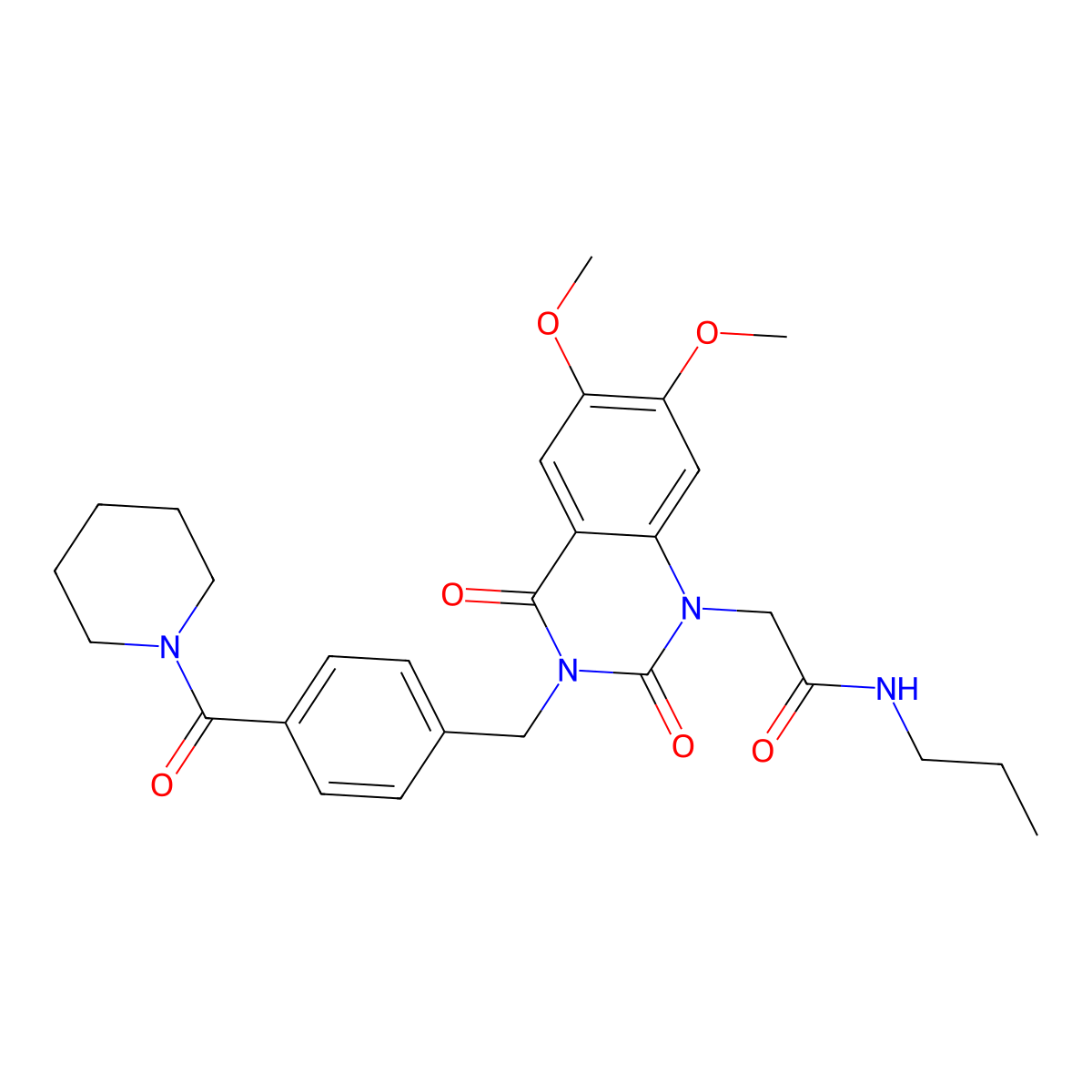 2-(6,7-dimethoxy-2,4-dioxo-3-{[4-(piperidine-1-carbonyl)phenyl]methyl}-1,2,3,4-tetrahydroquinazolin-1-yl)-N-propylacetamide molecular structure, CAS 1243077-07-7