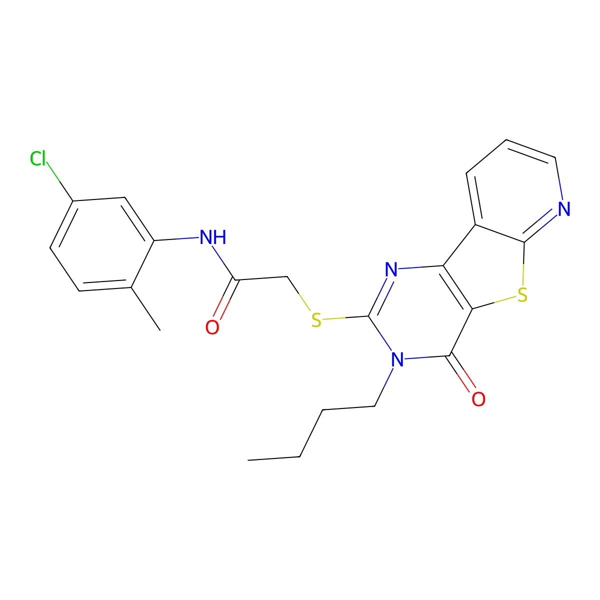 2-({5-butyl-6-oxo-8-thia-3,5,10-triazatricyclo[7.4.0.0^{2,7}]trideca-1(9),2(7),3,10,12-pentaen-4-yl}sulfanyl)-N-(5-chloro-2-methylphenyl)acetamide molecular structure, CAS 1243078-43-4