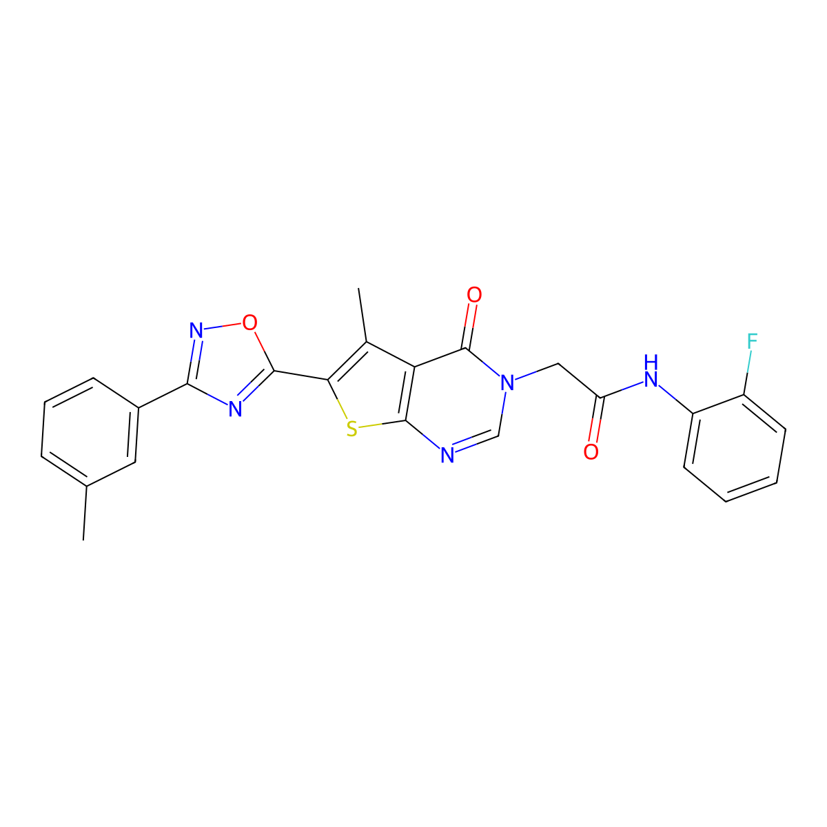 N-(2-fluorophenyl)-2-(5-methyl-4-oxo-6-(3-(m-tolyl)-1,2,4-oxadiazol-5-yl)thieno[2,3-d]pyrimidin-3(4H)-yl)acetamide molecular structure, CAS 1243079-56-2