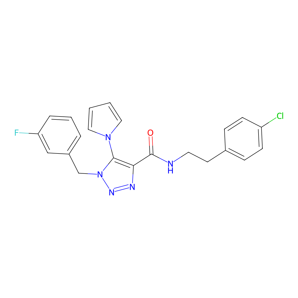 N-(4-chlorophenethyl)-1-(3-fluorobenzyl)-5-(1H-pyrrol-1-yl)-1H-1,2,3-triazole-4-carboxamide molecular structure, CAS 1243085-91-7