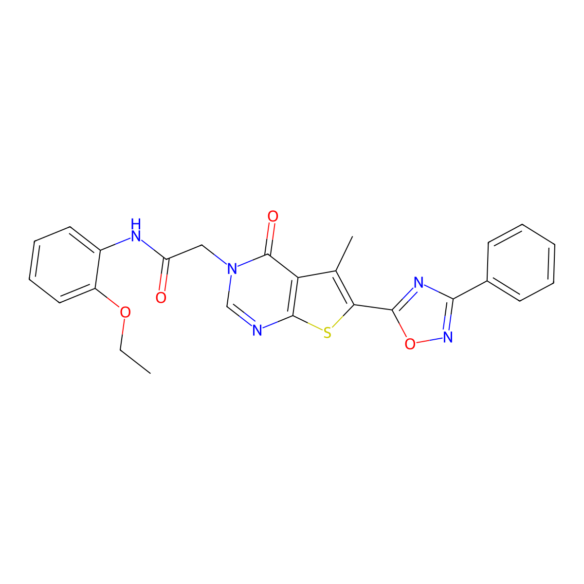 N-(2-ethoxyphenyl)-2-(5-methyl-4-oxo-6-(3-phenyl-1,2,4-oxadiazol-5-yl)thieno[2,3-d]pyrimidin-3(4H)-yl)acetamide molecular structure, CAS 1243086-03-4