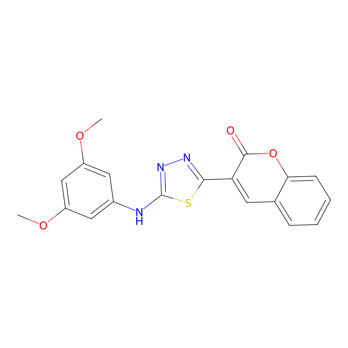 3-{5-[(3,5-dimethoxyphenyl)amino]-1,3,4-thiadiazol-2-yl}-2H-chromen-2-one molecular structure, CAS 1243086-09-0