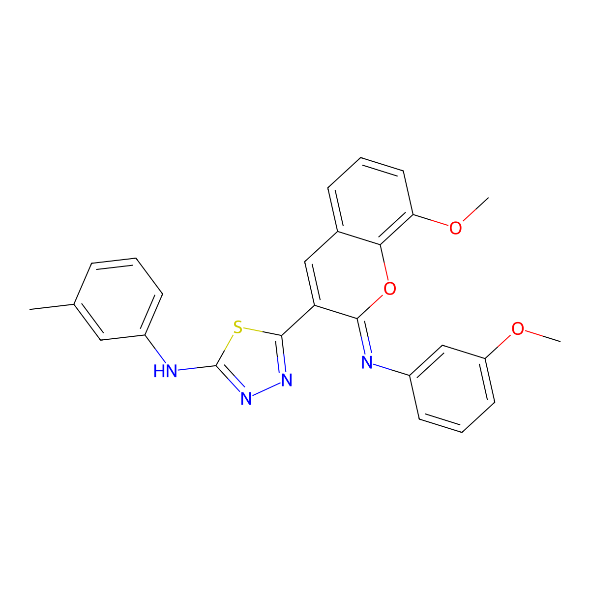 5-[(2Z)-8-methoxy-2-[(3-methoxyphenyl)imino]-2H-chromen-3-yl]-N-(3-methylphenyl)-1,3,4-thiadiazol-2-amine molecular structure, CAS 1243086-16-9