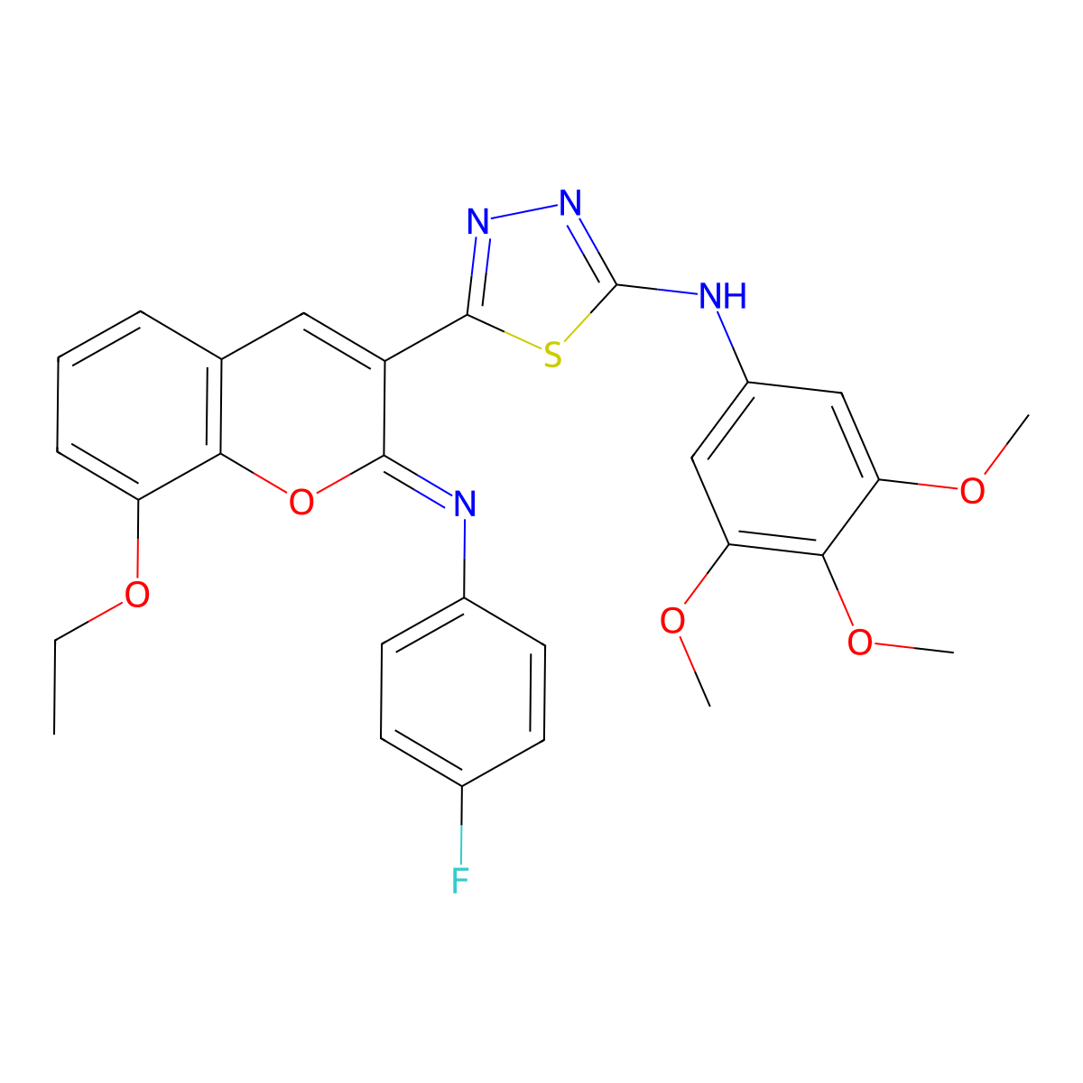 5-[(2Z)-8-ethoxy-2-[(4-fluorophenyl)imino]-2H-chromen-3-yl]-N-(3,4,5-trimethoxyphenyl)-1,3,4-thiadiazol-2-amine molecular structure, CAS 1243086-21-6