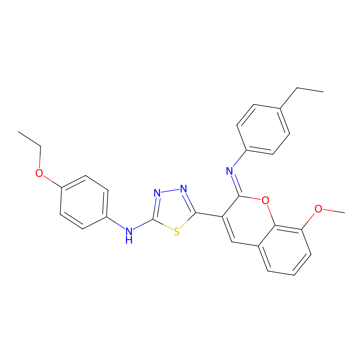 N-(4-ethoxyphenyl)-5-[(2Z)-2-[(4-ethylphenyl)imino]-8-methoxy-2H-chromen-3-yl]-1,3,4-thiadiazol-2-amine molecular structure, CAS 1243086-23-8