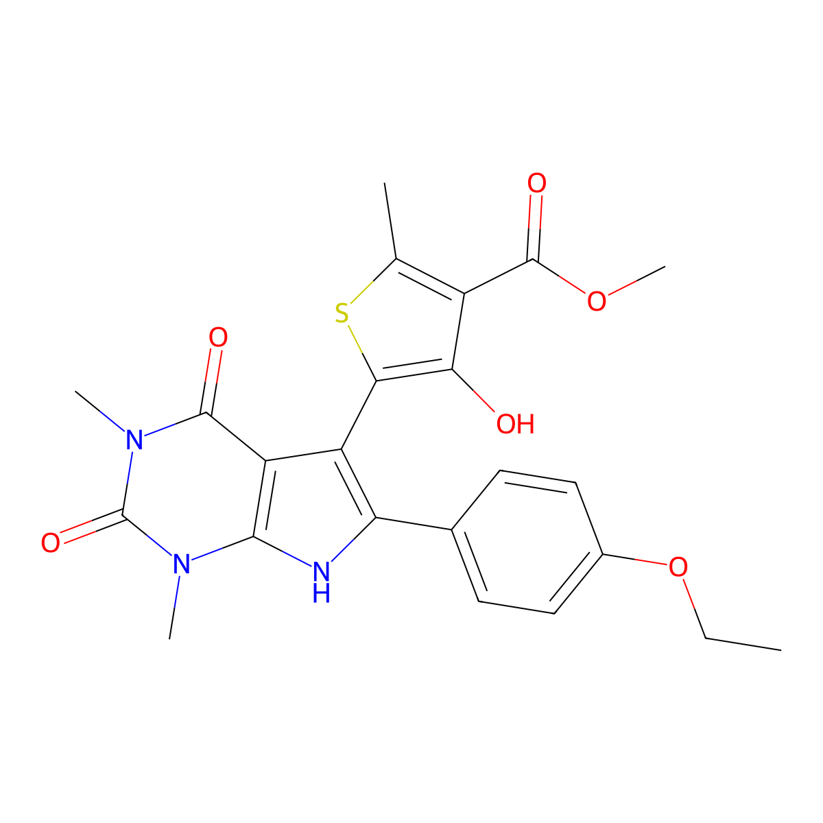 methyl 5-[6-(4-ethoxyphenyl)-1,3-dimethyl-2,4-dioxo-2,3,4,7-tetrahydro-1H-pyrrolo[2,3-d]pyrimidin-5-yl]-4-hydroxy-2-methylthiophene-3-carboxylate molecular structure, CAS 1243086-78-3