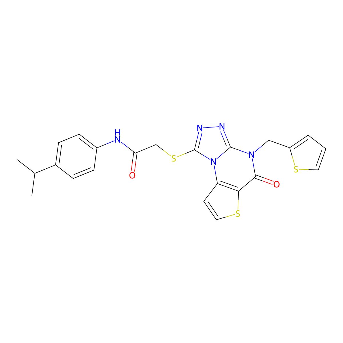 2-({7-oxo-8-[(thiophen-2-yl)methyl]-5-thia-1,8,10,11-tetraazatricyclo[7.3.0.0^{2,6}]dodeca-2(6),3,9,11-tetraen-12-yl}sulfanyl)-N-[4-(propan-2-yl)phenyl]acetamide molecular structure, CAS 1243089-25-9