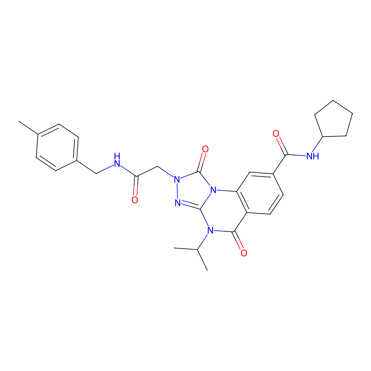 N-cyclopentyl-4-isopropyl-2-(2-((4-methylbenzyl)amino)-2-oxoethyl)-1,5-dioxo-1,2,4,5-tetrahydro-[1,2,4]triazolo[4,3-a]quinazoline-8-carboxamide molecular structure, CAS 1243090-76-7